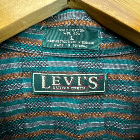 Vtg 90s Levis Sutter Creek Shirt Mens Large Teal Flannel Western Southwest Aztec - Picture 8 of 15